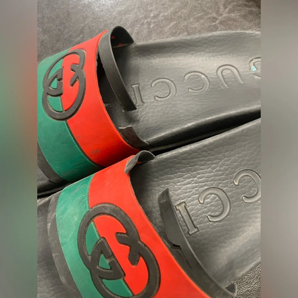 Authentic Gucci Interlocking G Slide Sandals Men Sz 11 FLAWED